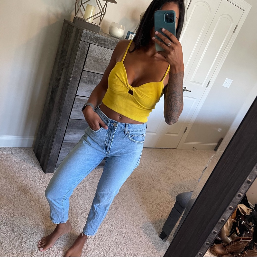 Yellow Twist Front Crop Top - Picture 2 of 6